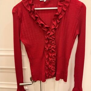 Anne Fontaine Vibrant Red Ruffled Blouse
